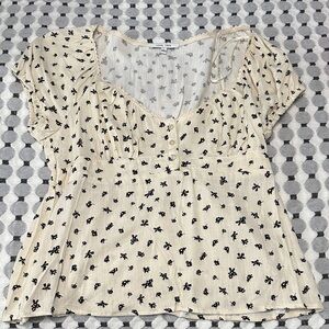 Love Tree Cream and Black Floral Blouse